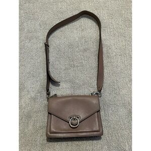 Rebecca Minkoff Crossbody Bag Leather‎ Ring Flap Adjustable Strap Taupe